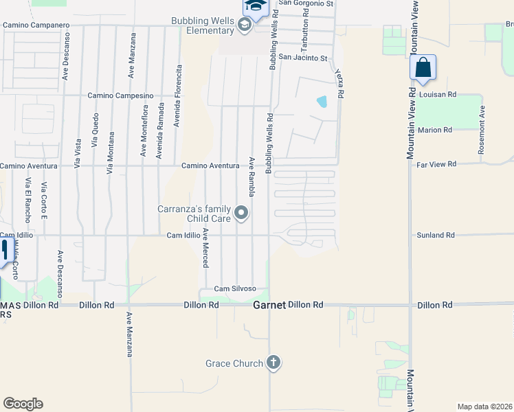 map of restaurants, bars, coffee shops, grocery stores, and more near 16285 Avenue Rambla in Desert Hot Springs