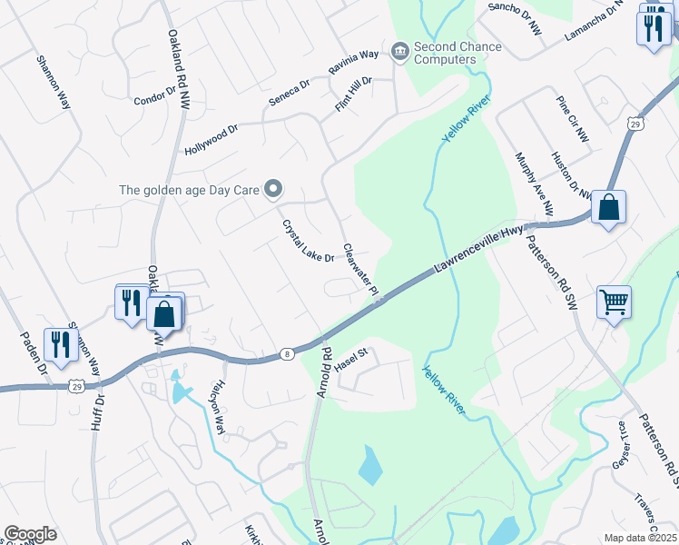 map of restaurants, bars, coffee shops, grocery stores, and more near 2234 Abby Grace Drive in Lawrenceville