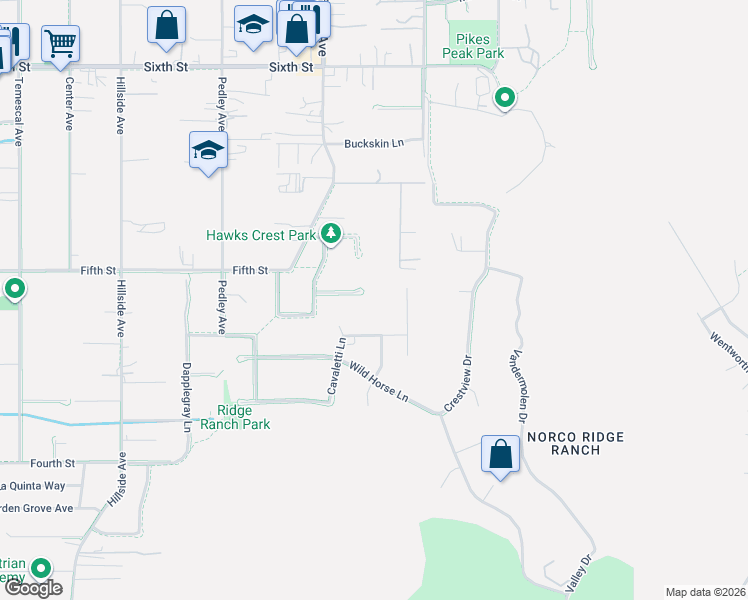 map of restaurants, bars, coffee shops, grocery stores, and more near 216 Pompano Place in Norco