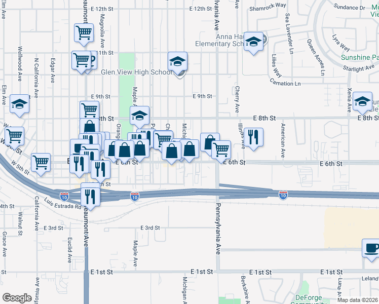 map of restaurants, bars, coffee shops, grocery stores, and more near 638 Michigan Avenue in Beaumont