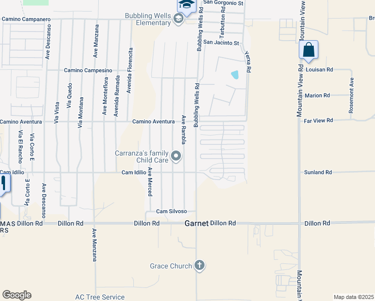 map of restaurants, bars, coffee shops, grocery stores, and more near 16264 Avenue Rambla in Desert Hot Springs