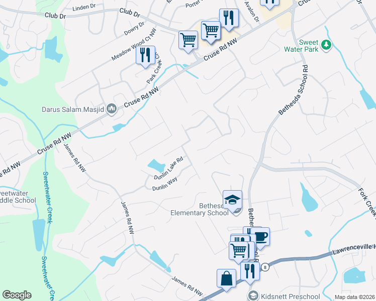 map of restaurants, bars, coffee shops, grocery stores, and more near 775 Dunlin Farms Court in Lawrenceville