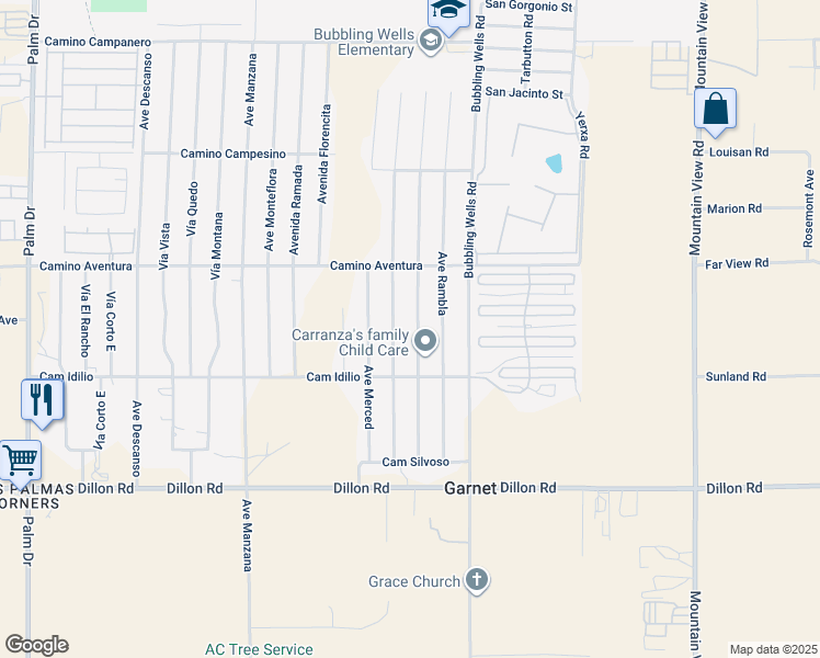 map of restaurants, bars, coffee shops, grocery stores, and more near 16295 Avenue Atezada in Desert Hot Springs
