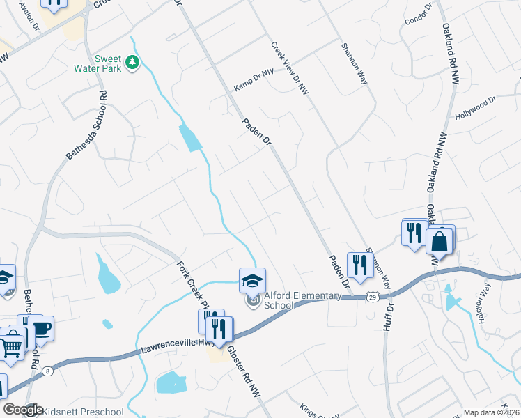 map of restaurants, bars, coffee shops, grocery stores, and more near 480 Padens Chase Court in Lawrenceville
