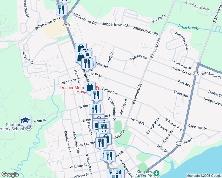 map of restaurants, bars, coffee shops, grocery stores, and more near 626 North Fodale Avenue in Southport