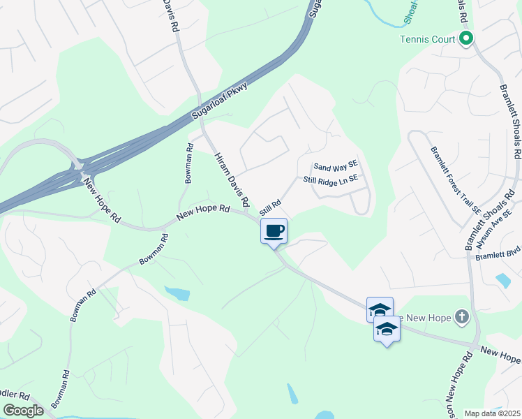 map of restaurants, bars, coffee shops, grocery stores, and more near 1426 Hiram Davis Road in Lawrenceville