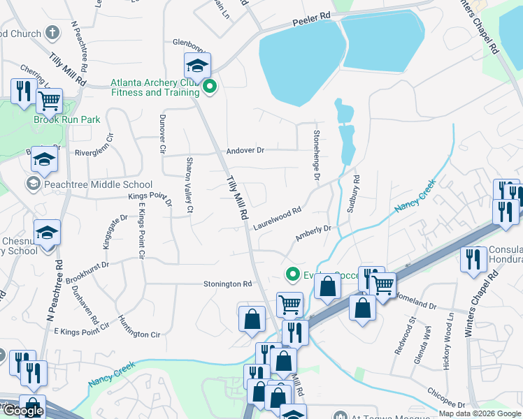 map of restaurants, bars, coffee shops, grocery stores, and more near 2610 East Madison Drive in Atlanta
