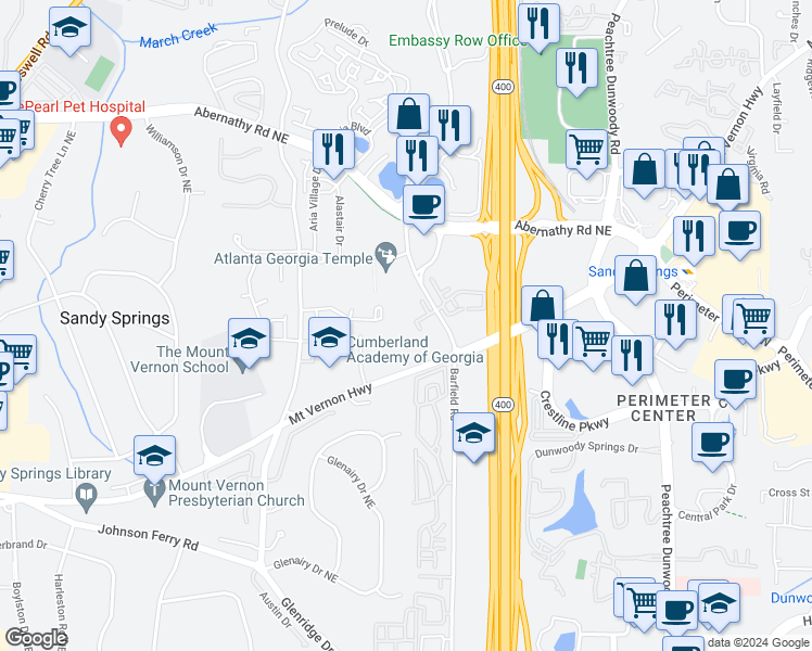 map of restaurants, bars, coffee shops, grocery stores, and more near 426 Granville Court in Atlanta
