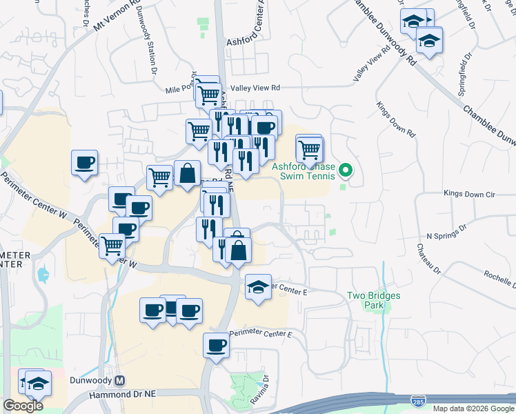 map of restaurants, bars, coffee shops, grocery stores, and more near 300 Perimeter Center North in Atlanta