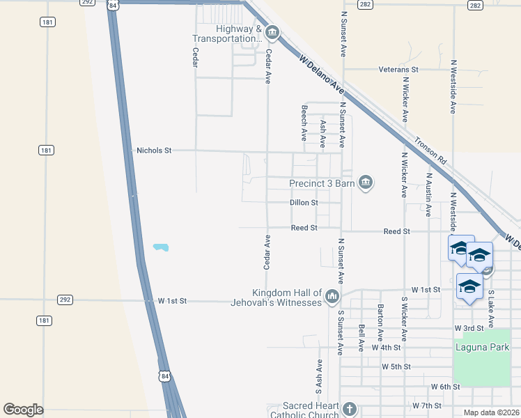 map of restaurants, bars, coffee shops, grocery stores, and more near 1701 Reed Street in Littlefield