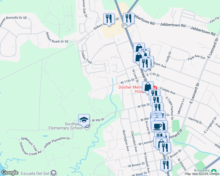 map of restaurants, bars, coffee shops, grocery stores, and more near 507 West 11th Street in Southport