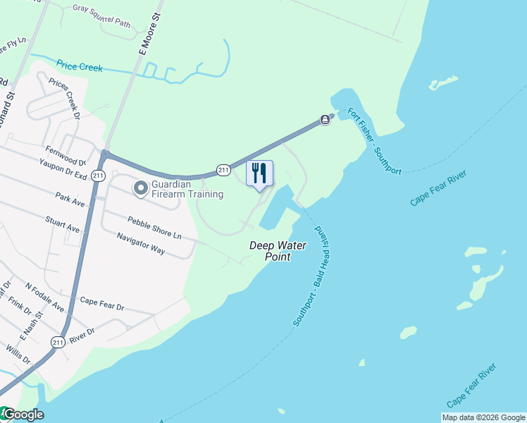 map of restaurants, bars, coffee shops, grocery stores, and more near 1301 Ferry Road Southeast in Southport