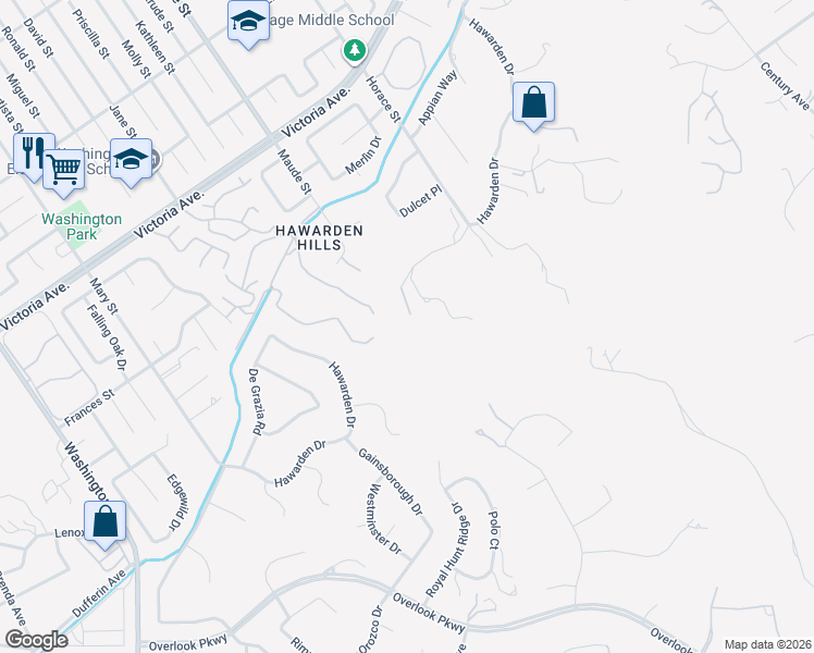 map of restaurants, bars, coffee shops, grocery stores, and more near 6480 Hawarden Dr in Riverside