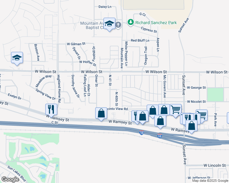 map of restaurants, bars, coffee shops, grocery stores, and more near 547 North 40th Street in Banning