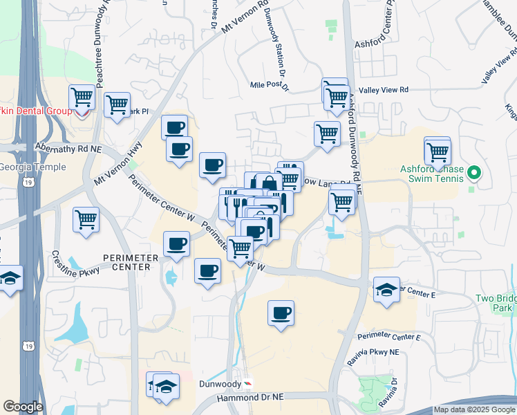 map of restaurants, bars, coffee shops, grocery stores, and more near 4550 Olde Perimeter Way in Dunwoody