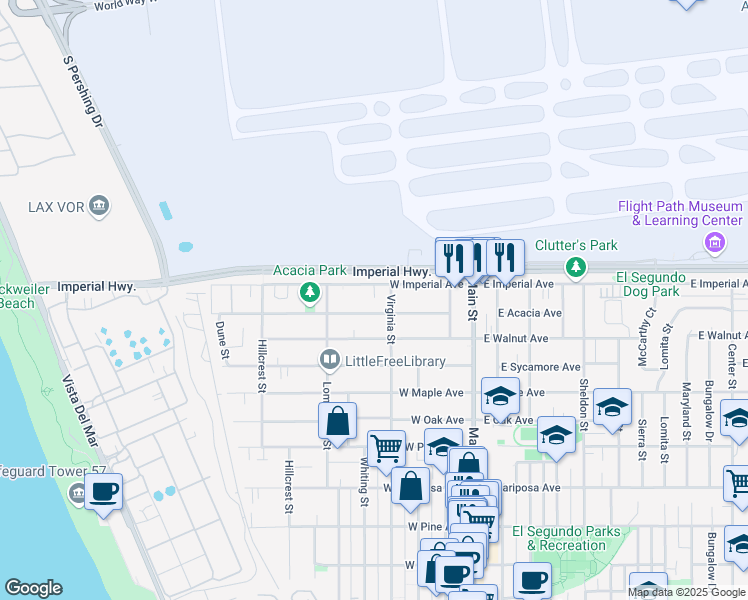 map of restaurants, bars, coffee shops, grocery stores, and more near 426 West Imperial Avenue in El Segundo