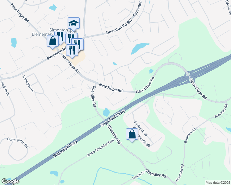 map of restaurants, bars, coffee shops, grocery stores, and more near 335 Field Ridge Drive in Lawrenceville