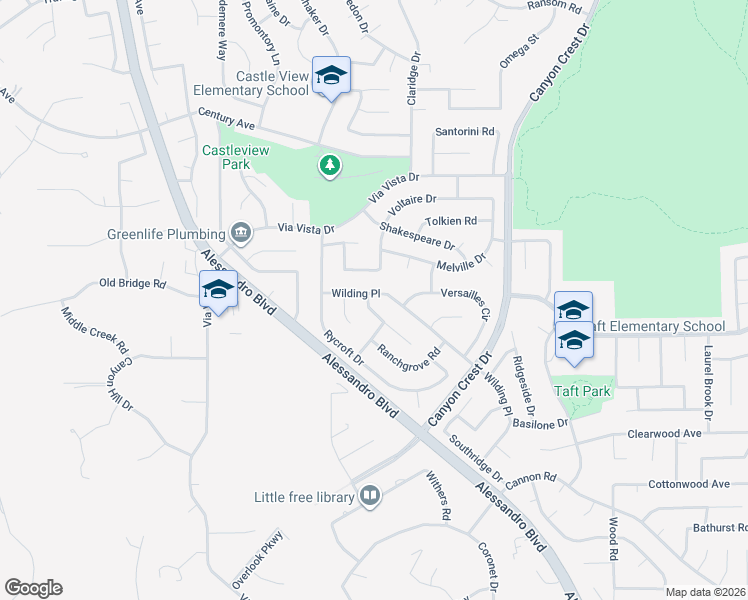 map of restaurants, bars, coffee shops, grocery stores, and more near 6735 Roanoak Place in Riverside
