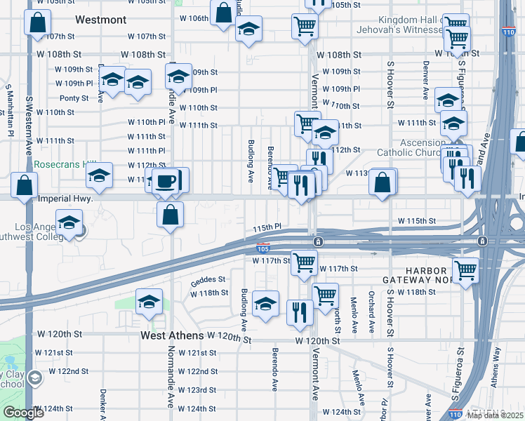 map of restaurants, bars, coffee shops, grocery stores, and more near 11426 Berendo Avenue in Los Angeles