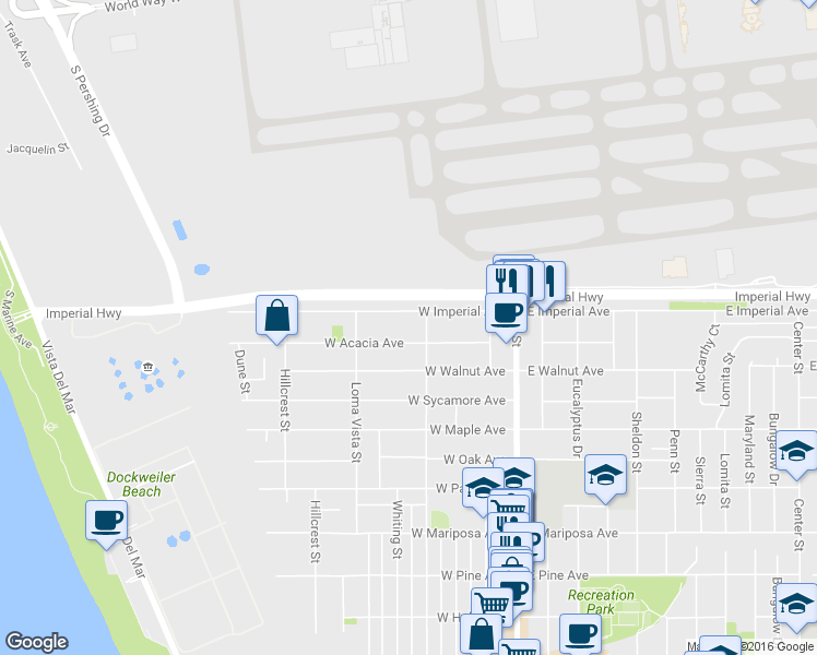map of restaurants, bars, coffee shops, grocery stores, and more near 431 West Acacia Avenue in El Segundo