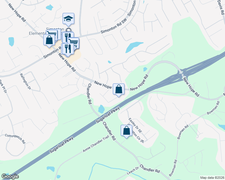 map of restaurants, bars, coffee shops, grocery stores, and more near 335 Field Ridge Drive in Lawrenceville