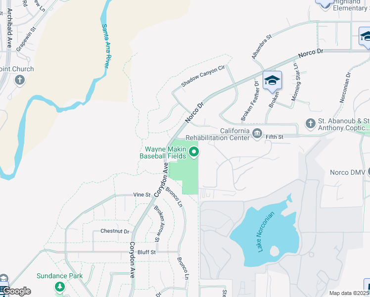 map of restaurants, bars, coffee shops, grocery stores, and more near 3398 Western Avenue in Norco