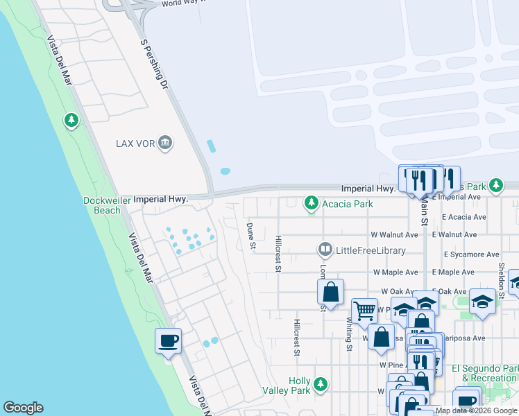 map of restaurants, bars, coffee shops, grocery stores, and more near 732 West Imperial Avenue in El Segundo