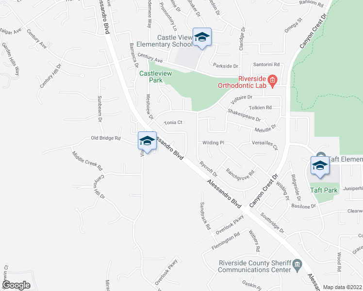 map of restaurants, bars, coffee shops, grocery stores, and more near 6721 Hawkley Drive in Riverside