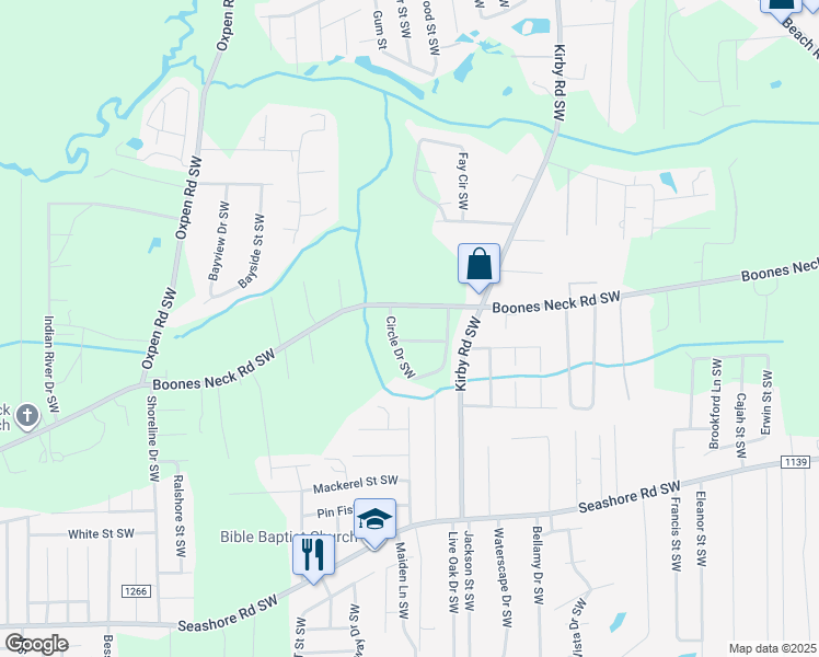 map of restaurants, bars, coffee shops, grocery stores, and more near 2284 Sandy Shoals Avenue in Brunswick County