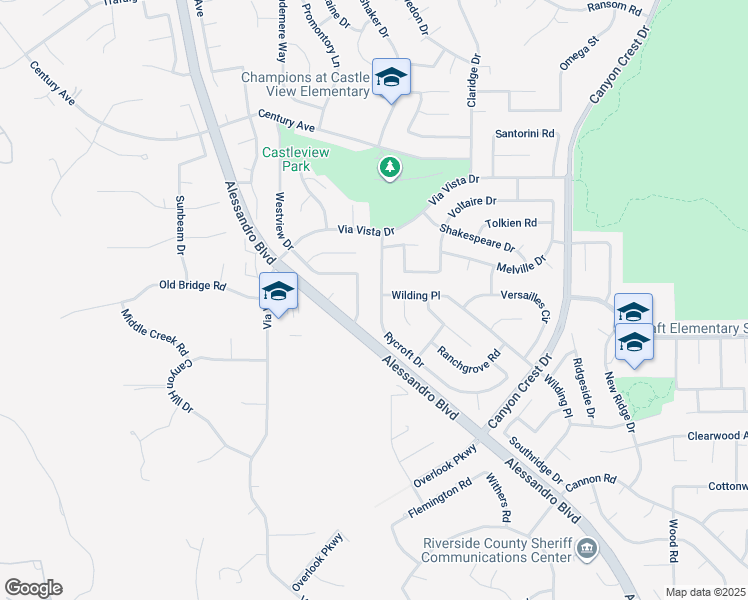 map of restaurants, bars, coffee shops, grocery stores, and more near 6707 Rycroft Drive in Riverside