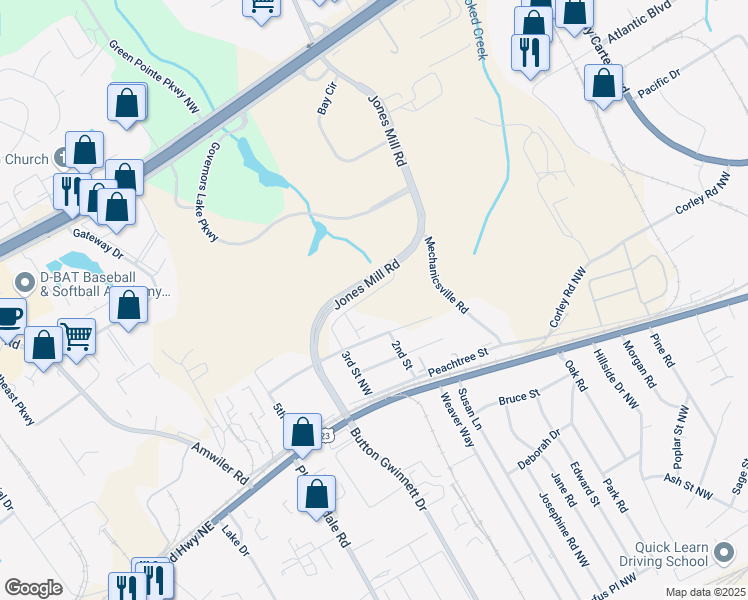 map of restaurants, bars, coffee shops, grocery stores, and more near 6780 Cedar Glen Road in Dunwoody