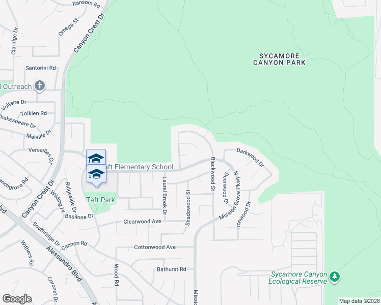 map of restaurants, bars, coffee shops, grocery stores, and more near 337 Leafwood Court in Riverside