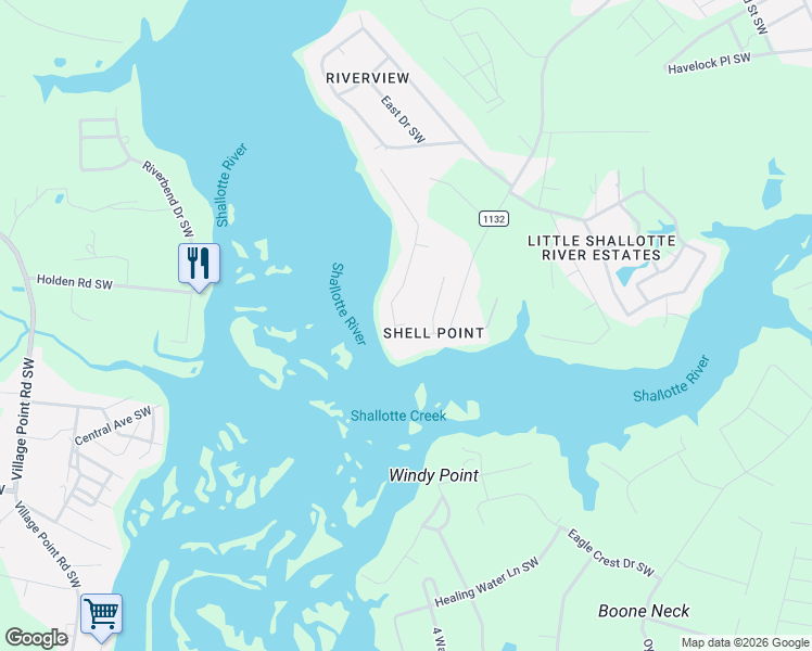 map of restaurants, bars, coffee shops, grocery stores, and more near 3564 Shell Point Rd SW in Shallotte