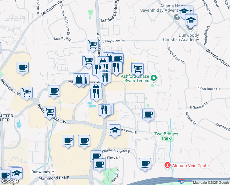 map of restaurants, bars, coffee shops, grocery stores, and more near 300 Perimeter Center North in Atlanta