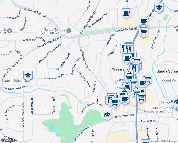 map of restaurants, bars, coffee shops, grocery stores, and more near 185 Windsor Cove Northwest in Atlanta