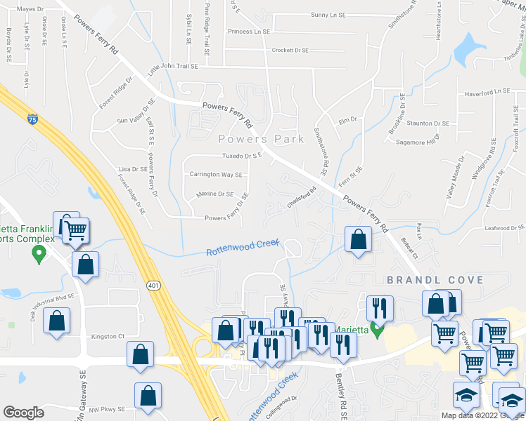map of restaurants, bars, coffee shops, grocery stores, and more near 2231 Surrey Court in Marietta