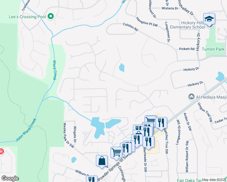 map of restaurants, bars, coffee shops, grocery stores, and more near 842 Laurel Crest Court Southwest in Marietta