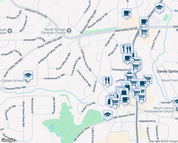 map of restaurants, bars, coffee shops, grocery stores, and more near 185 Windsor Cove Northwest in Atlanta
