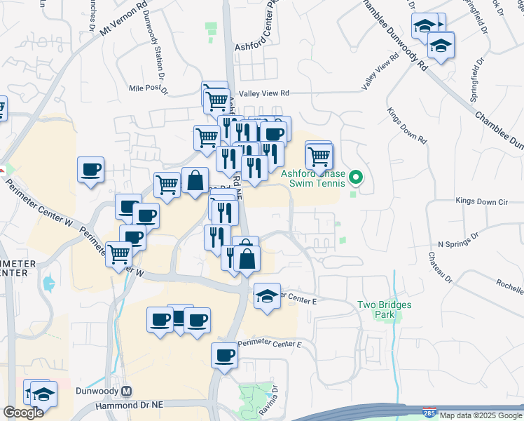 map of restaurants, bars, coffee shops, grocery stores, and more near 300 Perimeter Center North in Atlanta