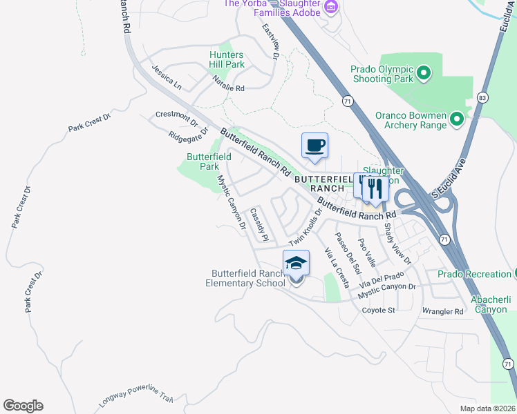 map of restaurants, bars, coffee shops, grocery stores, and more near 17807 Autry Court in Chino Hills