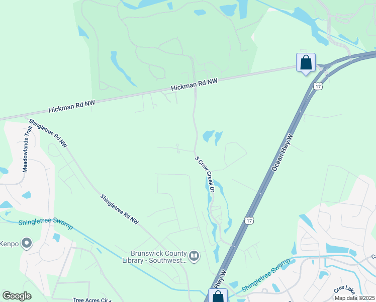 map of restaurants, bars, coffee shops, grocery stores, and more near 280 Woodlands Way in Calabash