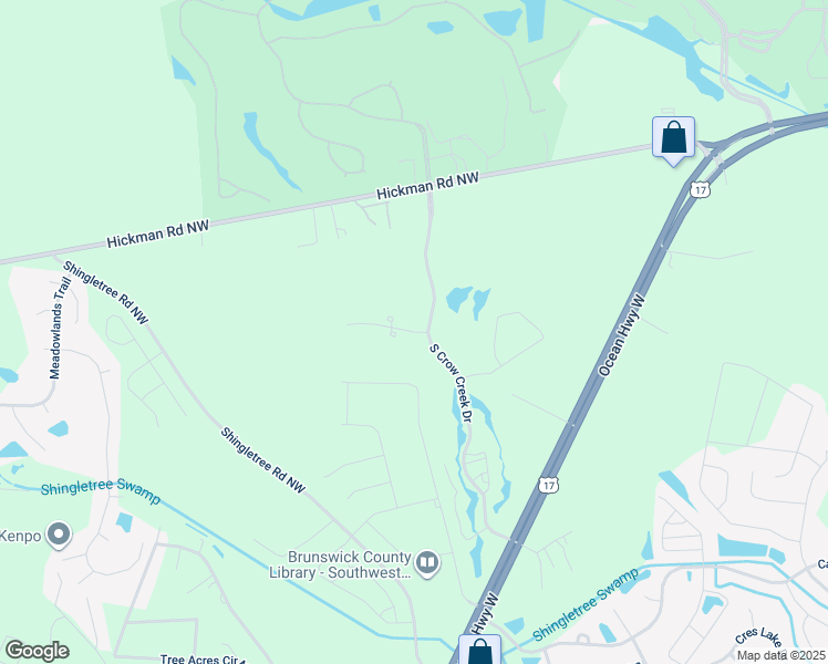 map of restaurants, bars, coffee shops, grocery stores, and more near 290 Woodlands Way in Calabash