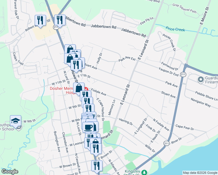 map of restaurants, bars, coffee shops, grocery stores, and more near 606 North Fodale Avenue in Southport
