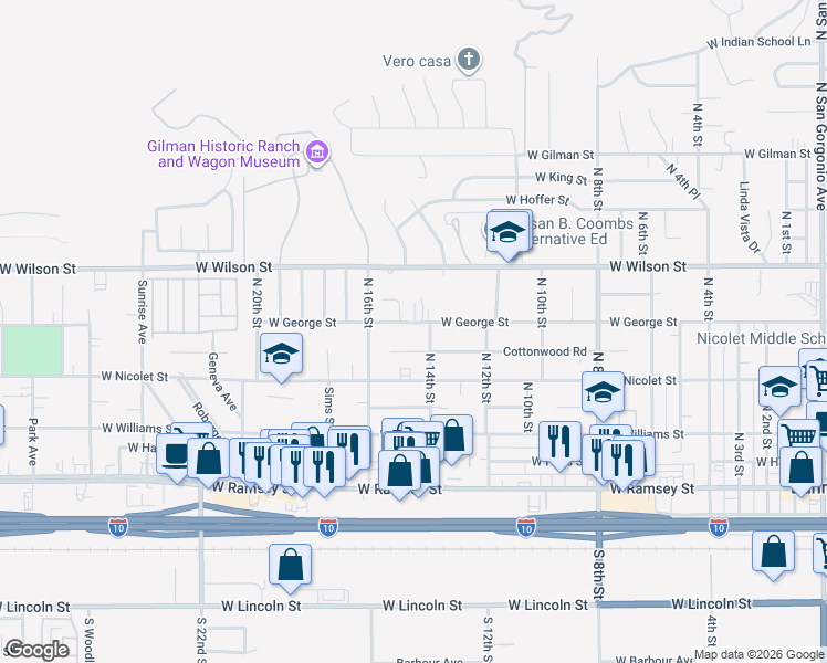 map of restaurants, bars, coffee shops, grocery stores, and more near 1379 Cottonwood Road in Banning