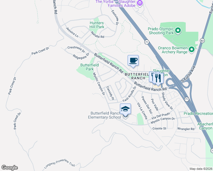 map of restaurants, bars, coffee shops, grocery stores, and more near 17807 Autry Court in Chino Hills