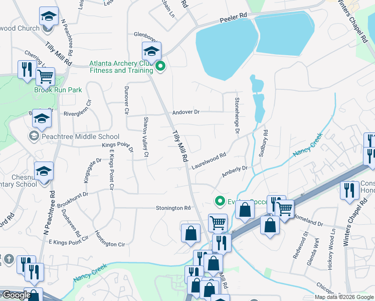 map of restaurants, bars, coffee shops, grocery stores, and more near 2610 East Madison Drive in Atlanta
