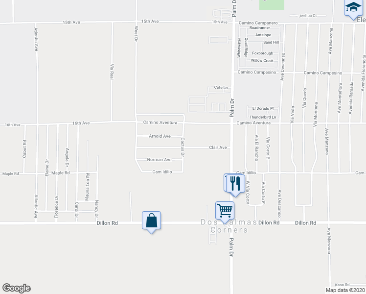 map of restaurants, bars, coffee shops, grocery stores, and more near Clair Avenue in Desert Hot Springs