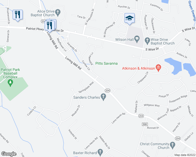 map of restaurants, bars, coffee shops, grocery stores, and more near 580 Curlew Circle in Sumter