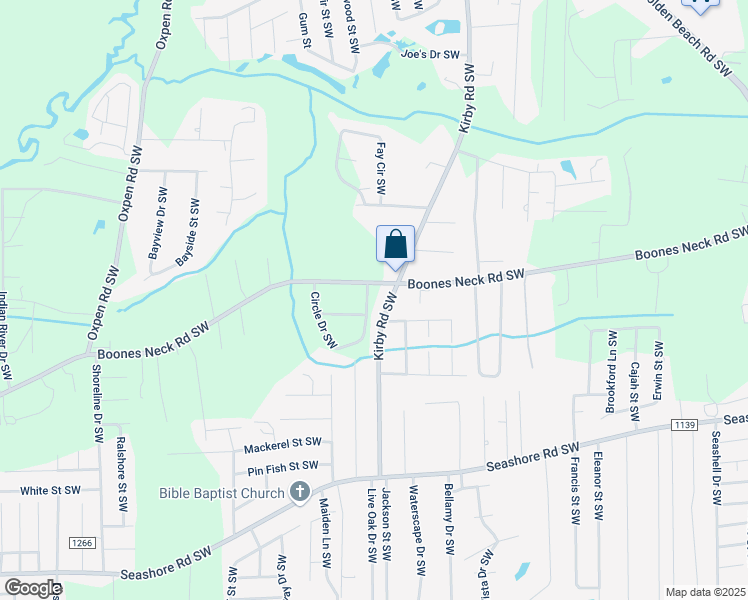 map of restaurants, bars, coffee shops, grocery stores, and more near 2312 Circle Drive Southwest in Brunswick County