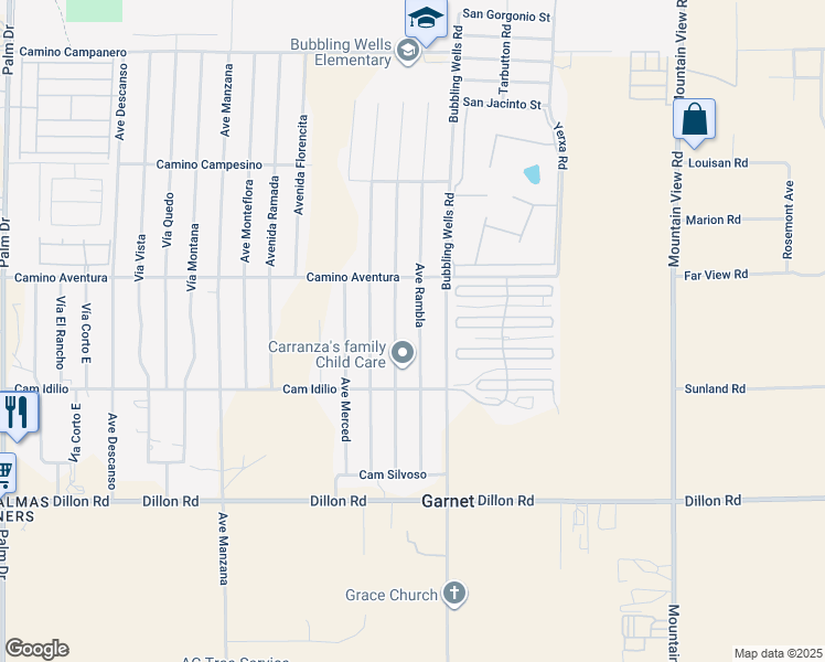 map of restaurants, bars, coffee shops, grocery stores, and more near 16235 Avenue Rambla in Desert Hot Springs
